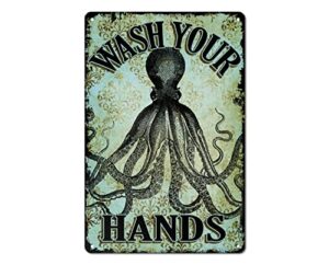 octopus wash your hands bathroom wall metal sign