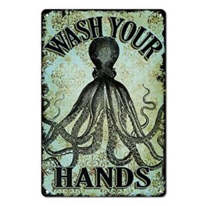 Octopus Wash Your Hands Bathroom Wall Metal Sign