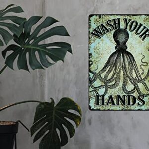 Octopus Wash Your Hands Bathroom Wall Metal Sign