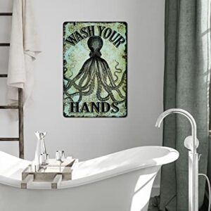 Octopus Wash Your Hands Bathroom Wall Metal Sign