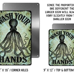 Octopus Wash Your Hands Bathroom Wall Metal Sign