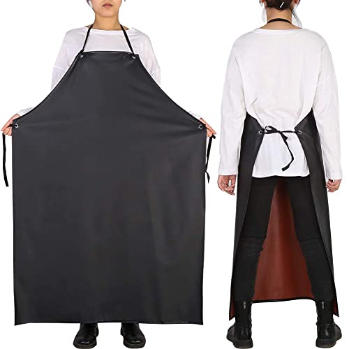 GNJCV Chemical Resistant PVC Apron - Black Plus Size Unisex Waterproof Vinyl Aprons for Dish washing,Dog Grooming,Gardening,Fish Cleaning（Pack of 1