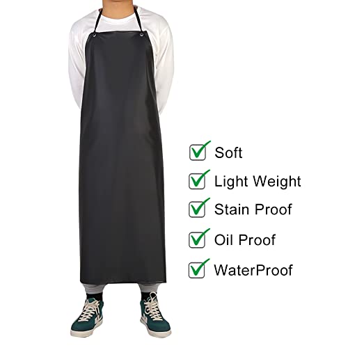 GNJCV Chemical Resistant PVC Apron - Black Plus Size Unisex Waterproof Vinyl Aprons for Dish washing,Dog Grooming,Gardening,Fish Cleaning（Pack of 1