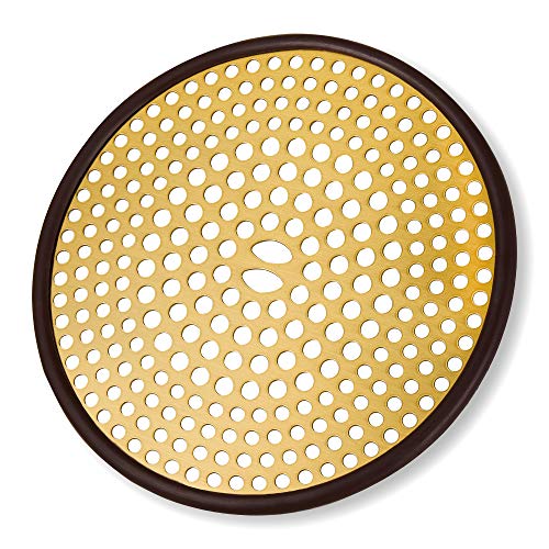 304 Stainless Steel Hair Catcher Shower Drain Cover with Silicone, Shower Stall Drain Strainer, Bathtub Hair Stopper, Bathroom Hair Trap Floor Drain Protector, Brushed Gold Brass 4.33 Inch Round Flat