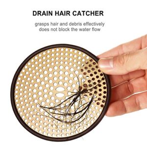 304 Stainless Steel Hair Catcher Shower Drain Cover with Silicone, Shower Stall Drain Strainer, Bathtub Hair Stopper, Bathroom Hair Trap Floor Drain Protector, Brushed Gold Brass 4.33 Inch Round Flat