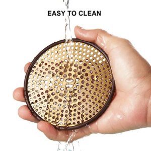 304 Stainless Steel Hair Catcher Shower Drain Cover with Silicone, Shower Stall Drain Strainer, Bathtub Hair Stopper, Bathroom Hair Trap Floor Drain Protector, Brushed Gold Brass 4.33 Inch Round Flat