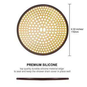 304 Stainless Steel Hair Catcher Shower Drain Cover with Silicone, Shower Stall Drain Strainer, Bathtub Hair Stopper, Bathroom Hair Trap Floor Drain Protector, Brushed Gold Brass 4.33 Inch Round Flat