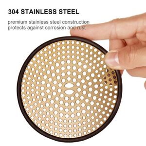 304 Stainless Steel Hair Catcher Shower Drain Cover with Silicone, Shower Stall Drain Strainer, Bathtub Hair Stopper, Bathroom Hair Trap Floor Drain Protector, Brushed Gold Brass 4.33 Inch Round Flat