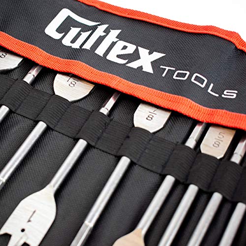 1/4" to 1-1/2" (6mm-38mm) CUTTEX TOOLS Spade Drill Bit Set, 13 PCS The Most Common Sizes, Full Set Heavy Duty Paddle Flat Bits, Nylon Storage Pouch Included