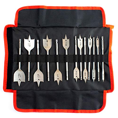 1/4" to 1-1/2" (6mm-38mm) CUTTEX TOOLS Spade Drill Bit Set, 13 PCS The Most Common Sizes, Full Set Heavy Duty Paddle Flat Bits, Nylon Storage Pouch Included