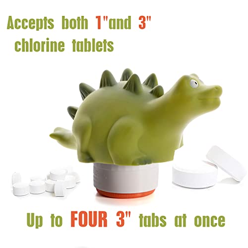XY-WQ Chlorine Floater, Floating Pool Chlorine Dispenser (Dinosaur), Fits 1 and 3 Inch Tablets for Large and Small Pools, Hot Tub, Spa