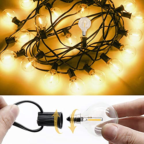 BRTLX Outdoor String Lights, 100FT LED G40 Weatherproof Patio Lights with 50+2(Spare) Waterproof Backyard Shatterproof Hanging Lights String Commercial for Balcony Birthday Party