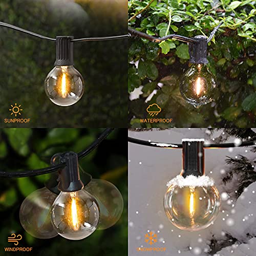 BRTLX Outdoor String Lights, 100FT LED G40 Weatherproof Patio Lights with 50+2(Spare) Waterproof Backyard Shatterproof Hanging Lights String Commercial for Balcony Birthday Party