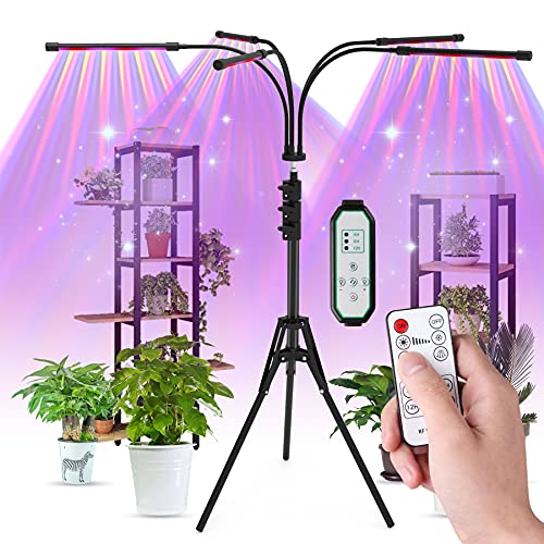 Aogled Grow Light with Stand,50W 5 Head LED Full Spectrum Indoor Plant Lamp with Remote Control,Adjustable Gooseneck,4/8/12H Timer and 10 Dimmable Brightness for Seed Starting Succulents Vegetables