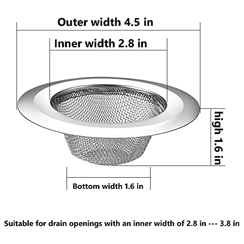 3PCS Kitchen Sink Strainer - Stainless Steel, Large Wide Rim 4.5" Diameter Kitchen Sink Strainer Basket Catcher Wide Rim Perfect for Most Sink Drains, Anti-Clogging Micro Perforation Holes, Rust Free