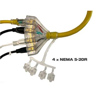 Kutatek 50Ft Heavy Duty Generator Extension Cord,NEMA L14-30P to Four 5-20R, 4 Prong, 30 Amp 125/250V 7500 Watts, 10 Gauge SJTW Flexible Cable, Twist Lock