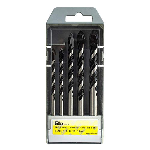 CUTTEX TOOLS Multi-Material Drill Bit Set, 5 Pcs HEAVY DUTY Multipurpose Tungsten Carbide Tip Most Common Sizes (6, 6, 8, 10, 12mm), For Drilling in Tile, Glass, Mirror, Concrete, Wood, and Plastic