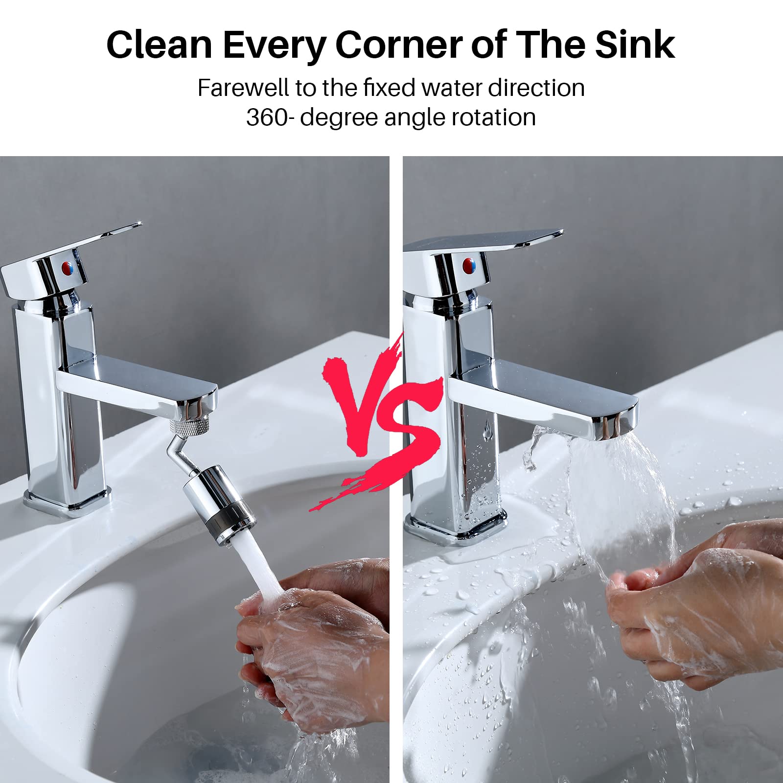 Unecrin Faucet Extender,720 Degree Universal Splash Filter Faucet, Dual Function Swivel Sink Chrome Faucet Attachment for Face Washing, Eyewash, and Gargle, and Bathroom or Kitchen.