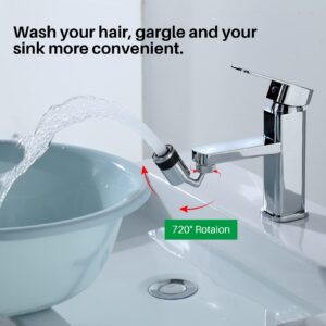 Unecrin Faucet Extender,720 Degree Universal Splash Filter Faucet, Dual Function Swivel Sink Chrome Faucet Attachment for Face Washing, Eyewash, and Gargle, and Bathroom or Kitchen.