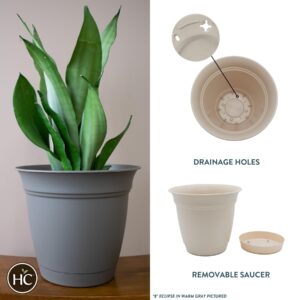 The HC Companies 8 Inch Eclipse Round Planter with Saucer - Indoor Outdoor Plant Pot for Flowers, Vegetables, and Herbs, Cottage Stone