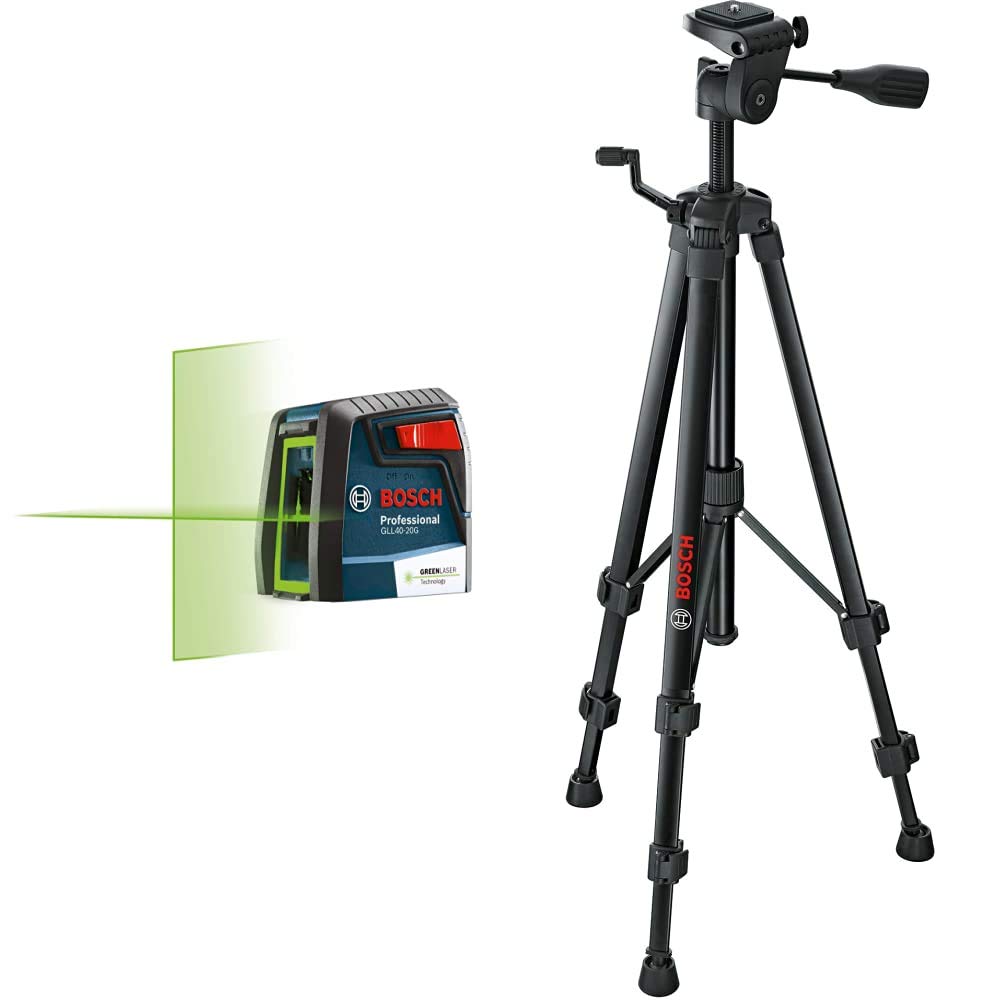 BOSCH GLL40-20G Green-Beam Self-Leveling Cross-Line Laser with Bosch BT150 Compact Extendable Tripod with Adjustable Legs BT 150