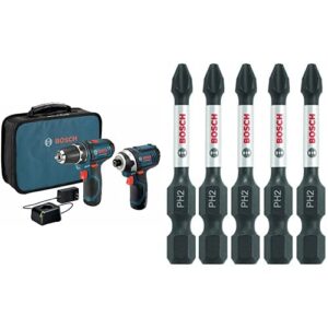 bosch 12v max cordless drill/driver and impact driver combo kit with accessories