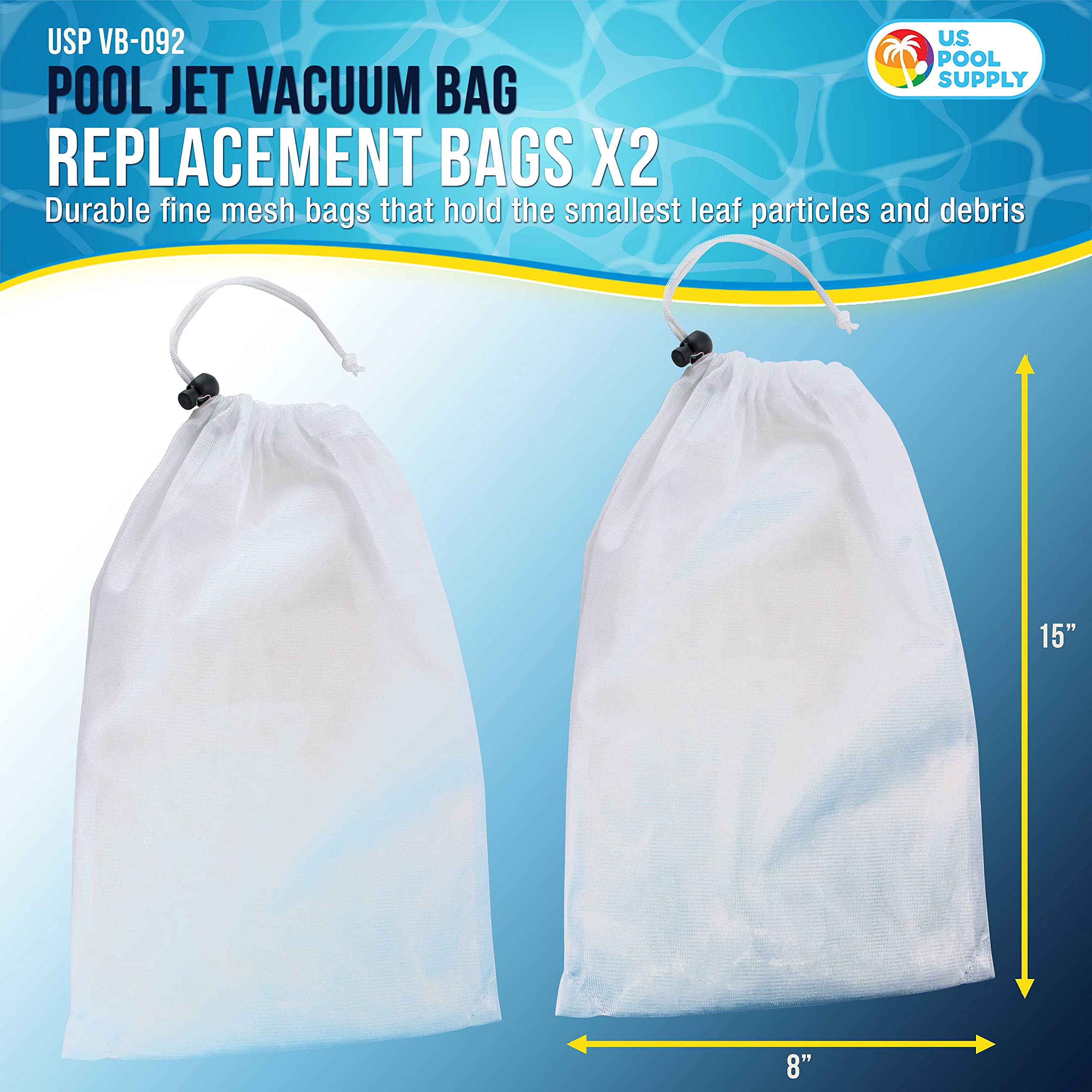 U.S. Pool Supply Replacement Pool Jet Vacuum Bag, 2 Pack - Universal Fit Leaf and Debris Collection Bags - Also Fits VC-358 Deluxe Jet Pool Vacuum Underwater Cleaner - Pool Maintenance