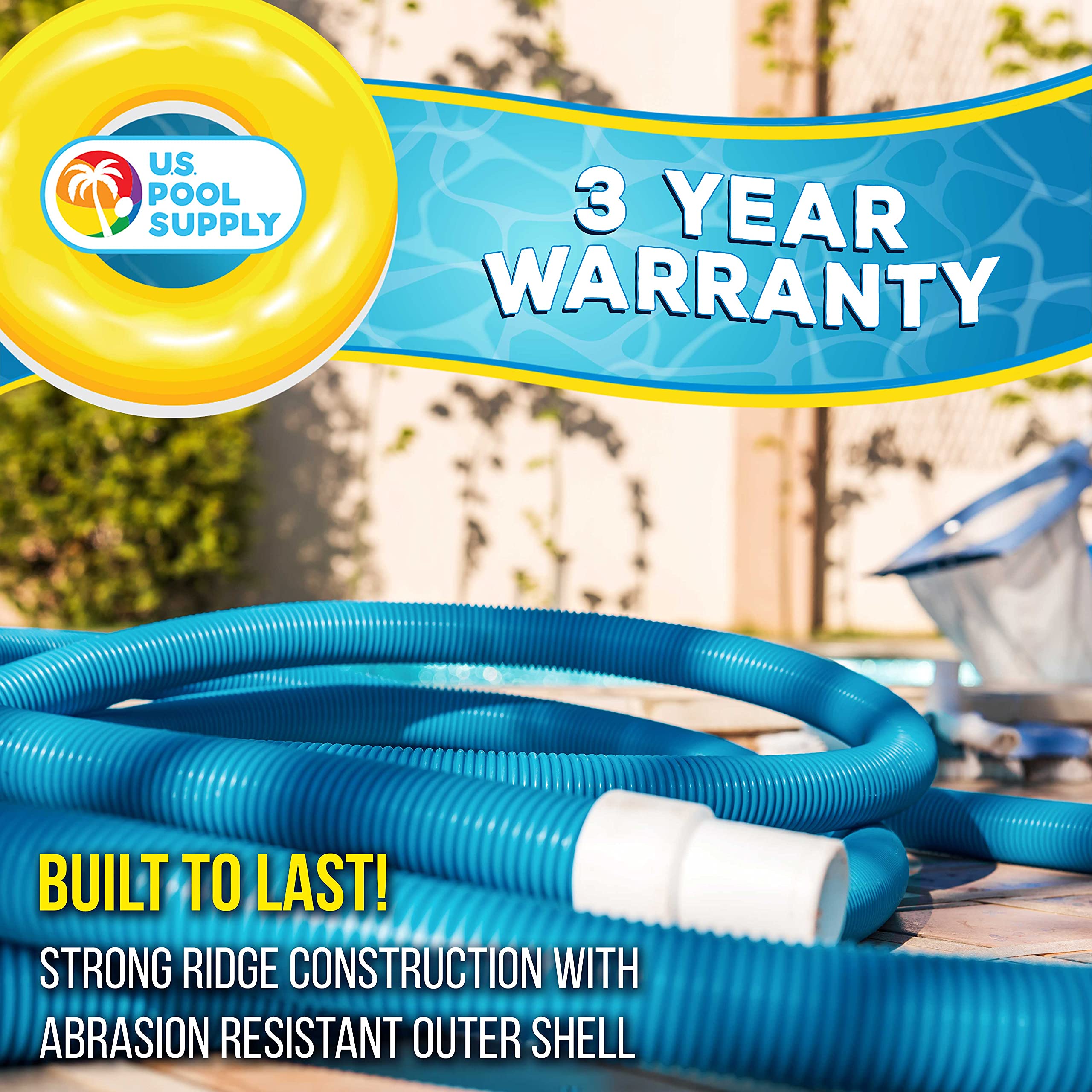 U.S. Pool Supply 1-1/2" x 25 Foot Professional Above Ground Swimming Pool Vacuum Hose with Swivel Cuff - Removable Cuff, Cut to Fit - Compatible with Filter Pumps, Filtration Systems, Chlorinators
