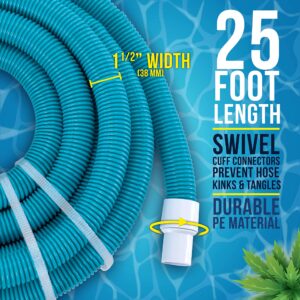 U.S. Pool Supply 1-1/2" x 25 Foot Professional Above Ground Swimming Pool Vacuum Hose with Swivel Cuff - Removable Cuff, Cut to Fit - Compatible with Filter Pumps, Filtration Systems, Chlorinators