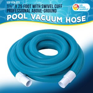 U.S. Pool Supply 1-1/2" x 25 Foot Professional Above Ground Swimming Pool Vacuum Hose with Swivel Cuff - Removable Cuff, Cut to Fit - Compatible with Filter Pumps, Filtration Systems, Chlorinators