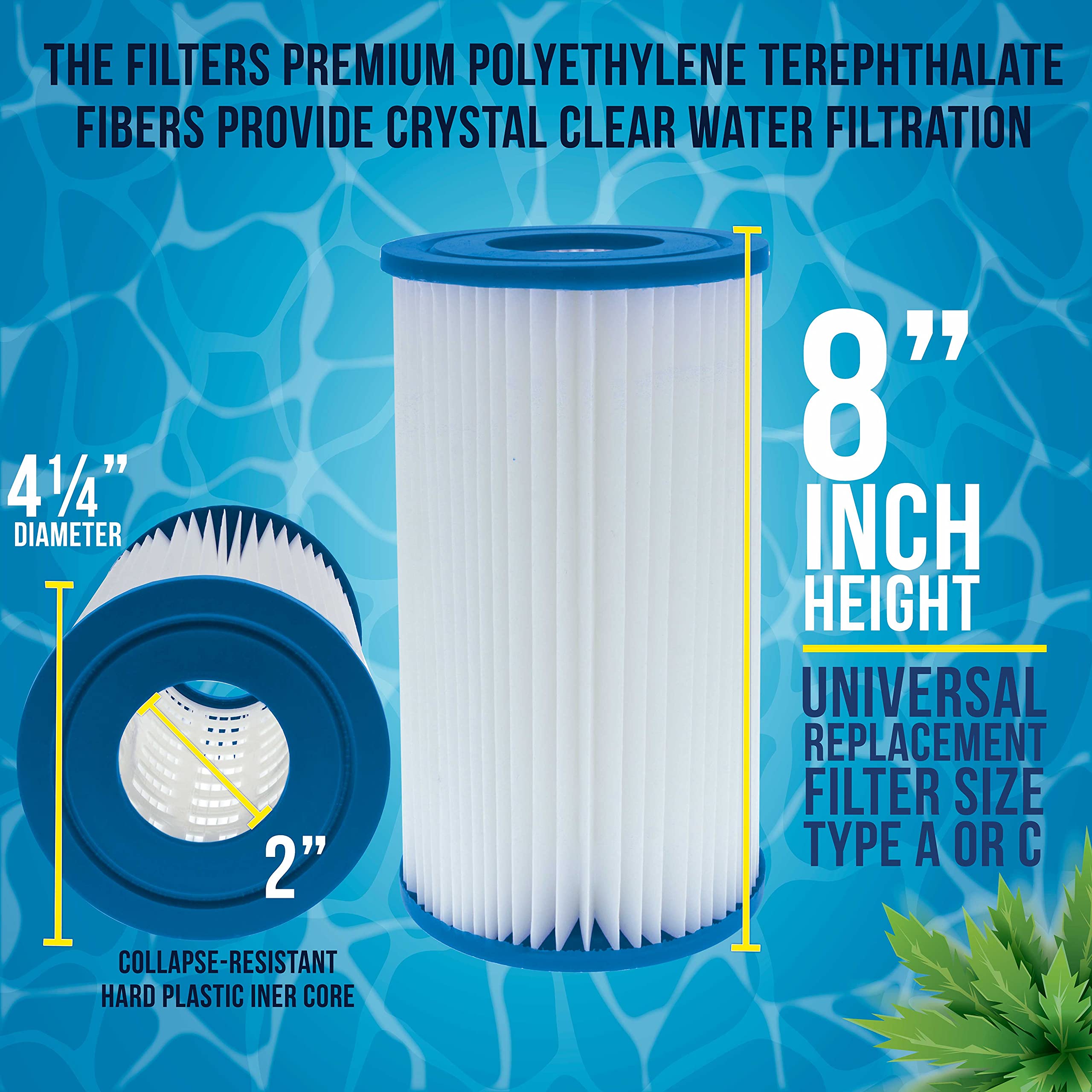 U.S. Pool Supply 4 Pack of Universal Replacement Filter Cartridges, Type A or C - Compatible with Above Ground Swimming Pool Pumps Using Type A or C Filters - Provides Premium Clean Water Filtration