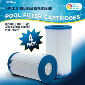 U.S. Pool Supply 4 Pack of Universal Replacement Filter Cartridges, Type A or C - Compatible with Above Ground Swimming Pool Pumps Using Type A or C Filters - Provides Premium Clean Water Filtration