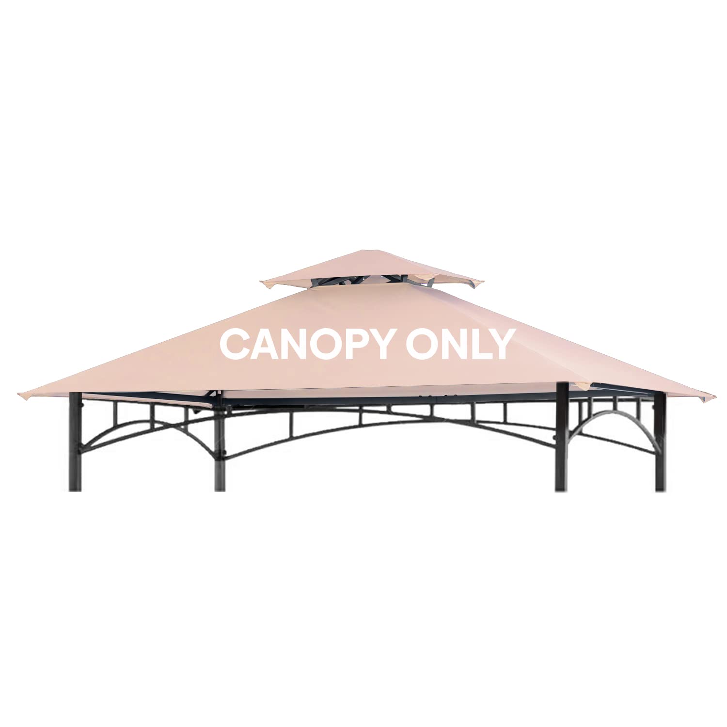 Warmally 8'x5' Grill Gazebo Canopy, Outdoor BBQ Gazebo with Hooks, Bottle Opener and 2 Led Lights, Double Tiered Patio Shelter Tent for Barbecues and Picnics (Beige, Straight Top)