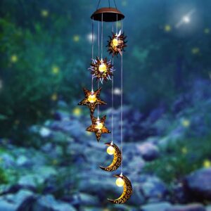 tryme solar powered wind chimes with sun moon star warm led windchimes hanging outdoor lights unique decor gifts for wife mom grandma neighbors
