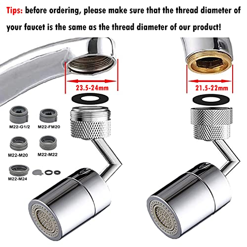 2 Pack 720 Degree Swivel Faucet Aerator, Large-Angle Rotating Splash Filter Faucet, Dual-Function 2-Flow Sprayer Faucet Head, Big Angle Sink Sprayer Attachement-15/16 Inch-27UNS Male Thread Faucet