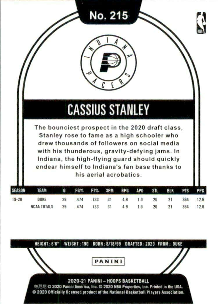 Indiana Pacers 2020 2021 Hoops Factory Sealed Team Set with a Rookie card of Cassius Stanley