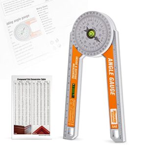 Mecurate Miter Saw Protractor, Inch/Metric Miter Protractor with Bobble Level, Miter Cut and Single Cut for Crown Molding