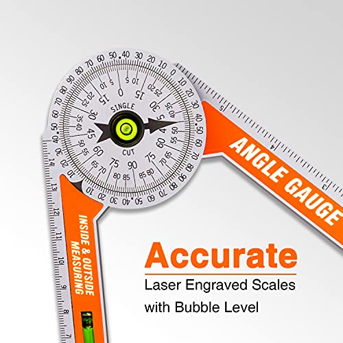 Mecurate Miter Saw Protractor, Inch/Metric Miter Protractor with Bobble Level, Miter Cut and Single Cut for Crown Molding