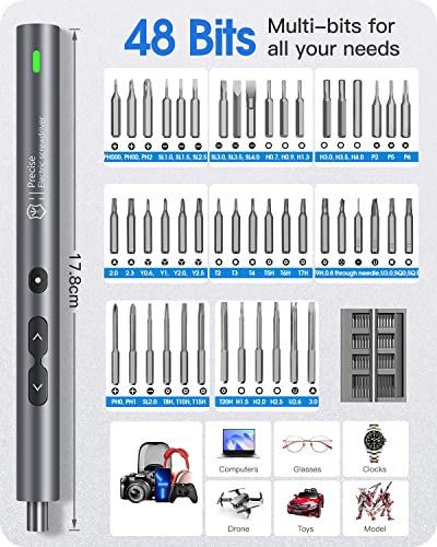 Kingsdun Mini Electric Screwdriver, 62 in 1 Cordless Precision Power Screwdriver with 48 Bits, Rechargeable Electrical Screwdriver Repair Tool Kit with LED Lights Magnetic Mat for Phones PC Laptops