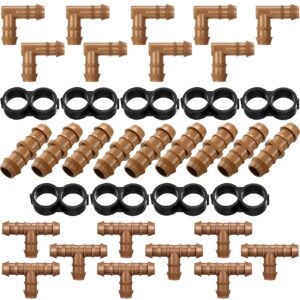 36 pieces drip irrigation fittings kit 1/2 inch tubing fitting set includes 9 tees, 9 couplings, 9 elbows and 9 end cap plugs drip irrigation barbed connectors for compatible drip or sprinkler systems