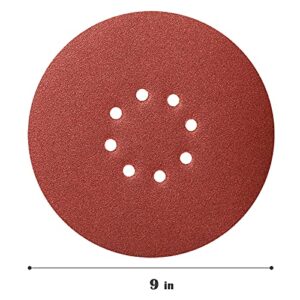 70 PCS 9 Inch Sanding Disc Hoop and Loop Sanding Disc Self Stick 8 Hole Sandpaper Discs Assorted 60/80/120/150/180/240 Grit for Drywall Sander