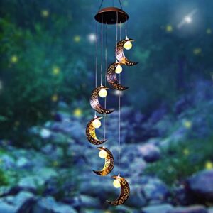 Tryme Solar Moon Wind Chimes Outdoor Solar Lights Windchimes Waterproof Hanging Decorations Gifts for Garden Patio Birthday Thanksgiving Home Party