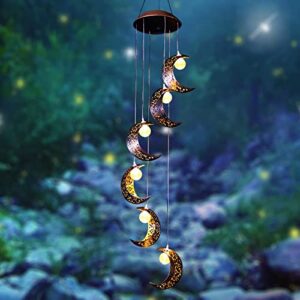 tryme solar moon wind chimes outdoor solar lights windchimes waterproof hanging decorations gifts for garden patio birthday thanksgiving home party