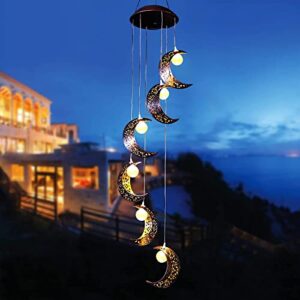 Tryme Solar Moon Wind Chimes Outdoor Solar Lights Windchimes Waterproof Hanging Decorations Gifts for Garden Patio Birthday Thanksgiving Home Party