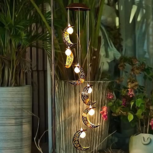 Tryme Solar Moon Wind Chimes Outdoor Solar Lights Windchimes Waterproof Hanging Decorations Gifts for Garden Patio Birthday Thanksgiving Home Party
