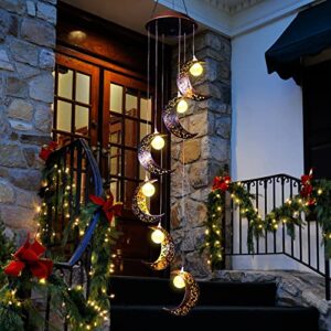 Tryme Solar Moon Wind Chimes Outdoor Solar Lights Windchimes Waterproof Hanging Decorations Gifts for Garden Patio Birthday Thanksgiving Home Party