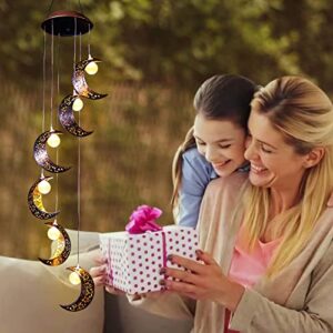 Tryme Solar Moon Wind Chimes Outdoor Solar Lights Windchimes Waterproof Hanging Decorations Gifts for Garden Patio Birthday Thanksgiving Home Party