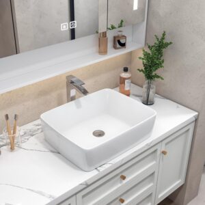 Sinber 19" x 15" x 5.31" White Rectangular Ceramic Countertop Bathroom Vanity Vessel Sink BVS1915A-OL