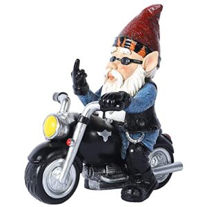 jhwkjs garden gnome riding motorcycle funny outdoor gnome decoration indoor outdoor lawn figurines for home yard décor, medium