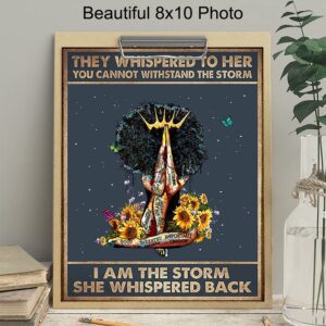 They Whispered to Her You Cannot Withstand The Storm - Black Woman Motivational Wall Art - African American Women, Girls, Teens - Inspirational Positive Quotes Wall Art - Uplifting Encouragement Gifts